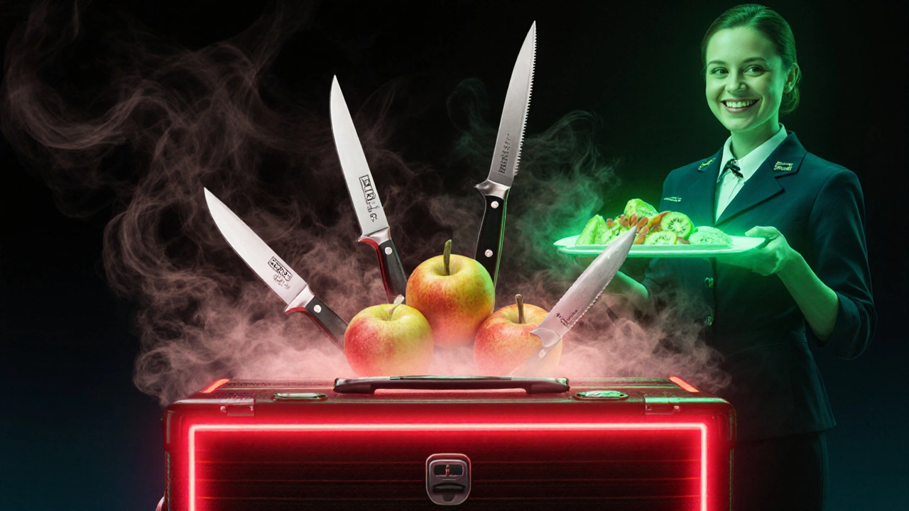 Красная линия 6 см уничтожает запрещенные ножи, в то время как безопасные альтернативы светятся зеленым.