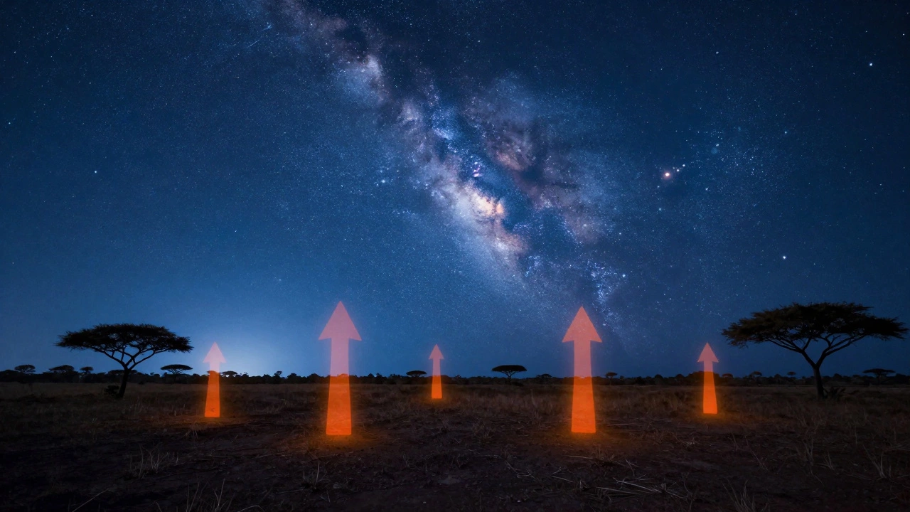 Визуализация ухода тепла от земли в открытый космос в тропической саванне ночью