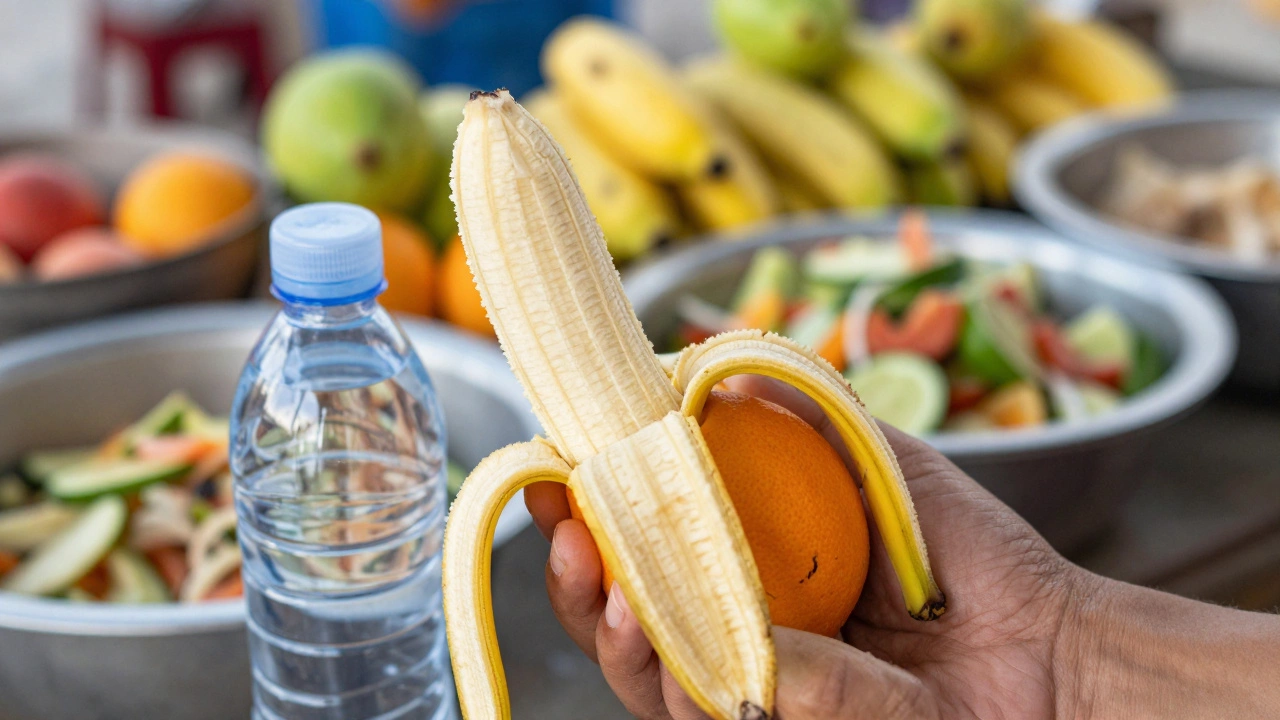 Безопасные продукты: очищенные фрукты и вода